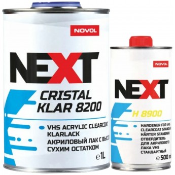 NOVOL Лак "NEXT CRISTAL KLAR 8200", 2К, акриловый, VHS, 2+1, эффект "самозатягивания", 1 л