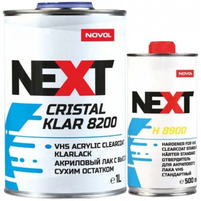 NOVOL Лак "NEXT CRISTAL KLAR 8200", 2К, акриловый, VHS, 2+1, эффект "самозатягивания", 1 л 21193924